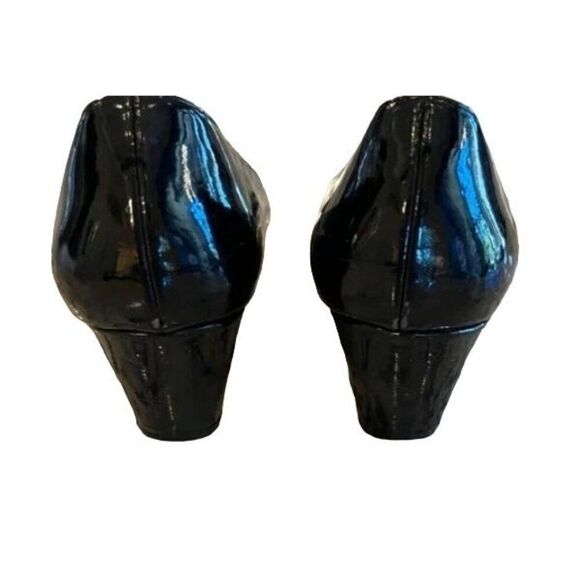 Nordstrom Children's Size 2.5 Black Patent Leather Peep Toe Wedge Shoes With Bow - Picture 5 of 7